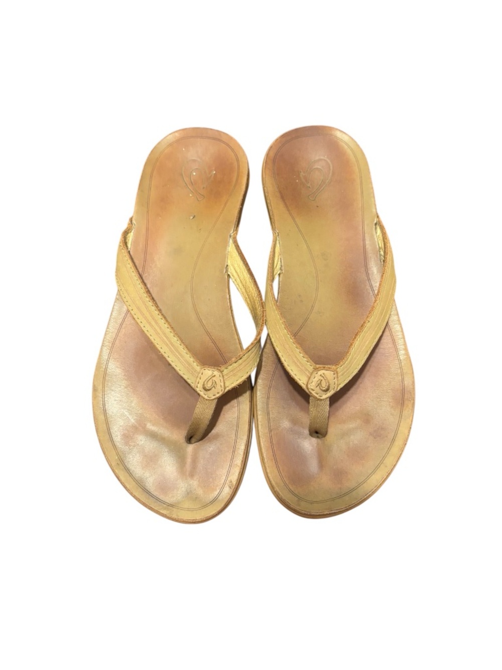 OluKai Women's Aukai Leather Flip Flop Thong Sandals Tan Size 8
